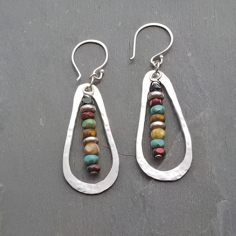 Silver Round Red Green Earrings