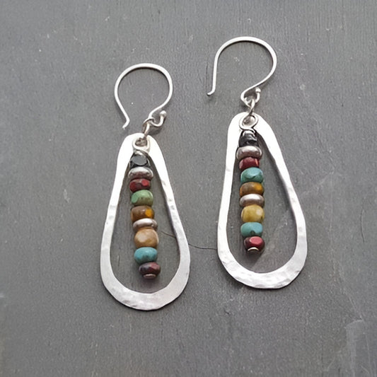 Silver Round Red Green Earrings