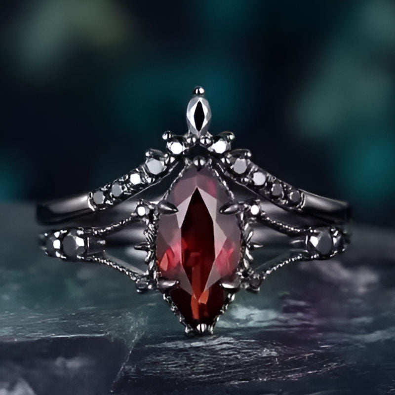 Vintage Oval Red Black Stone Ring