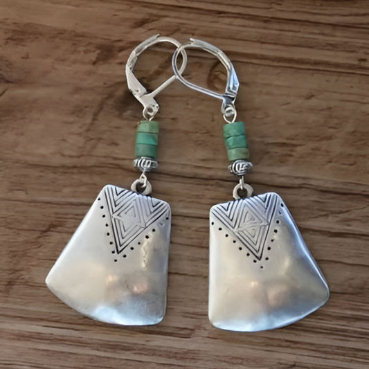 Silver Round Blue Stone Earrings