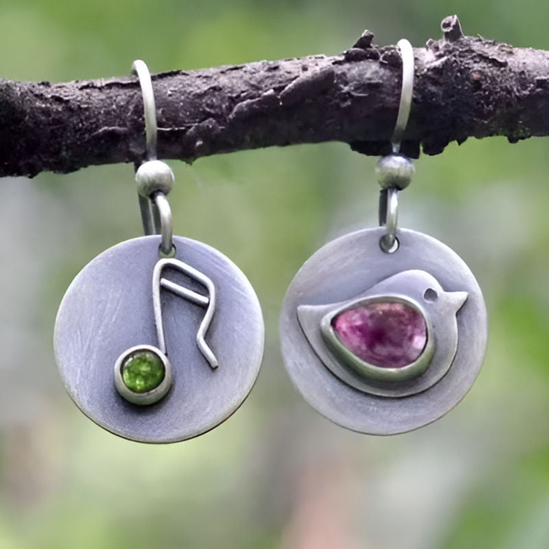 Vintage Silver Round Bird Earrings