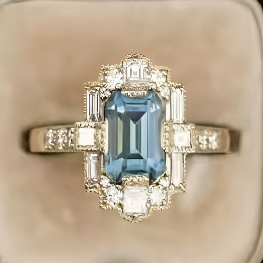 Elegant Lake Blue Square Round Ring