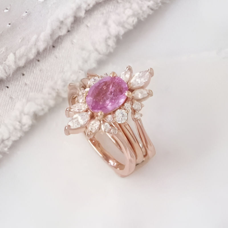 Elegant Pink White Zircon Stone Ring