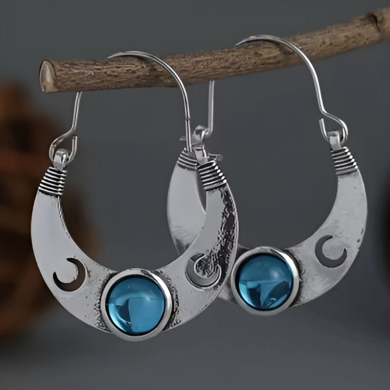 Vintage Boho Moon Hoop Earrings