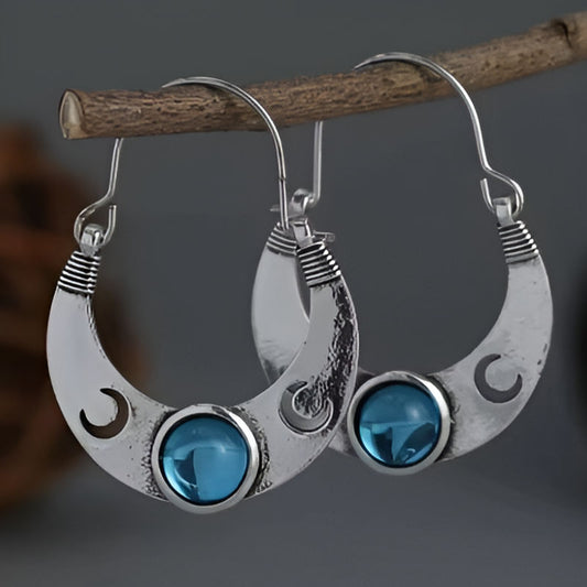 Vintage Boho Moon Hoop Earrings