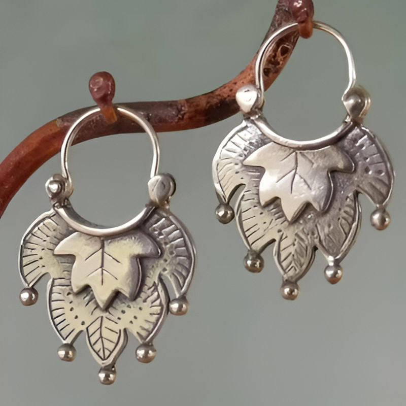 Silver Leaf Hoop Earrings