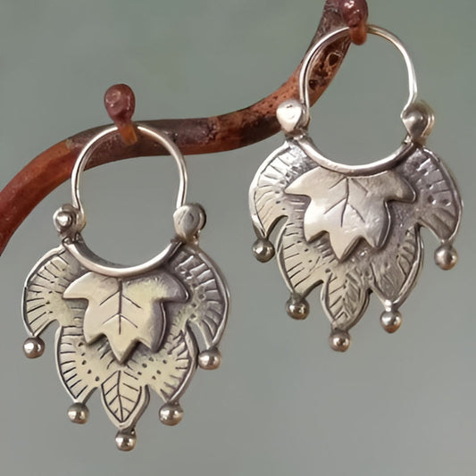 Silver Leaf Hoop Earrings