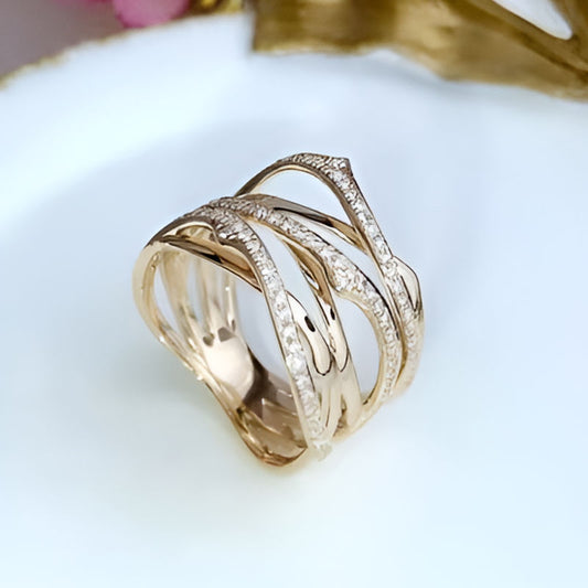 Silver Geometry White Stones Ring