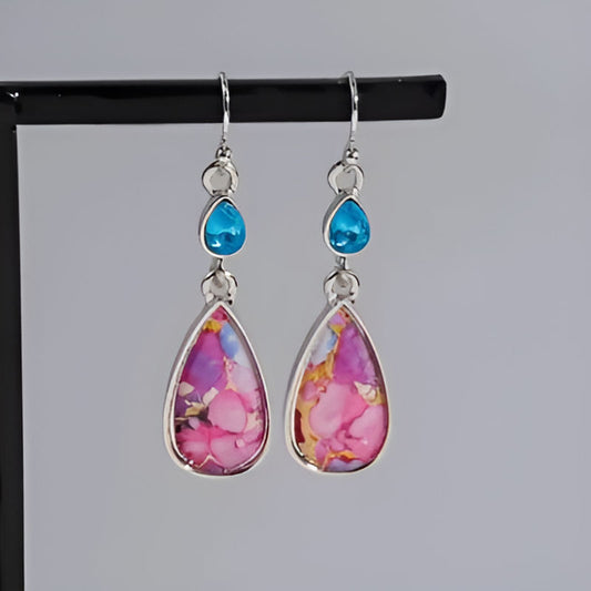 Vintage Waterdrop Pink Stone Earrings