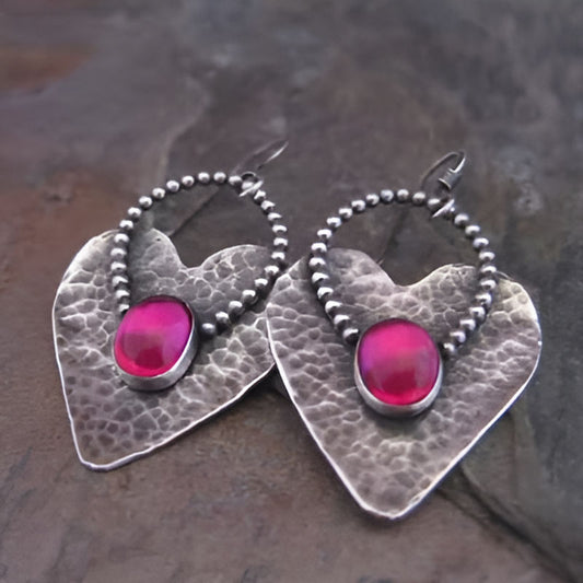 Elegant Red Heart Stone Dangle Earrings