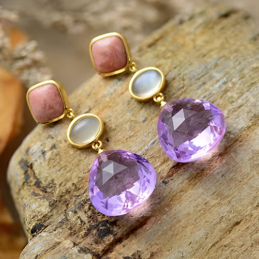 Vintage Grey Purple Stone Earrings