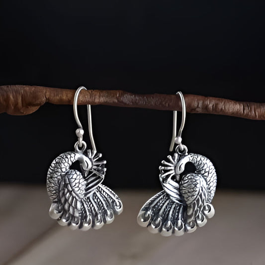 Vintage Peacock Carving Dangle Earrings