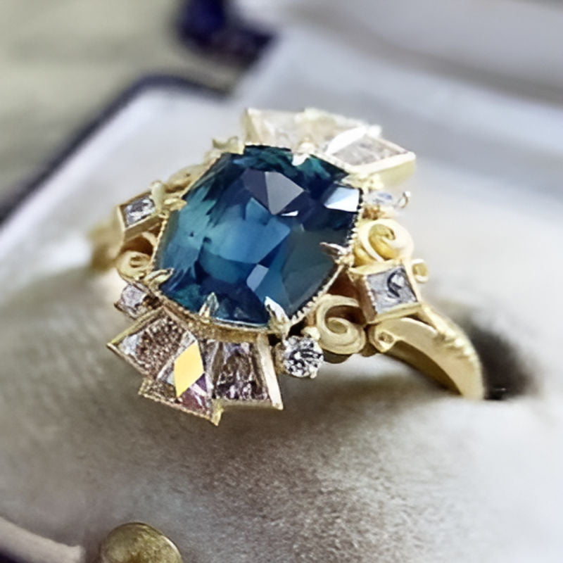 Gold Cross White Blue Stone Ring