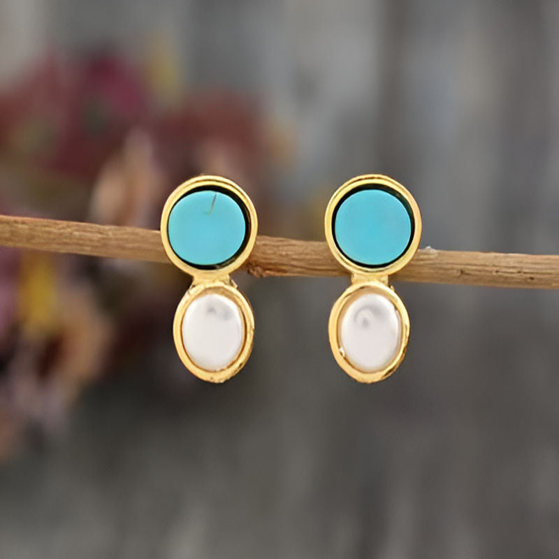 Vintage Blue Stone Imitation Pearl Earrings