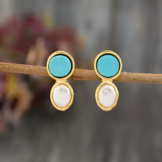 Vintage Blue Stone Imitation Pearl Earrings