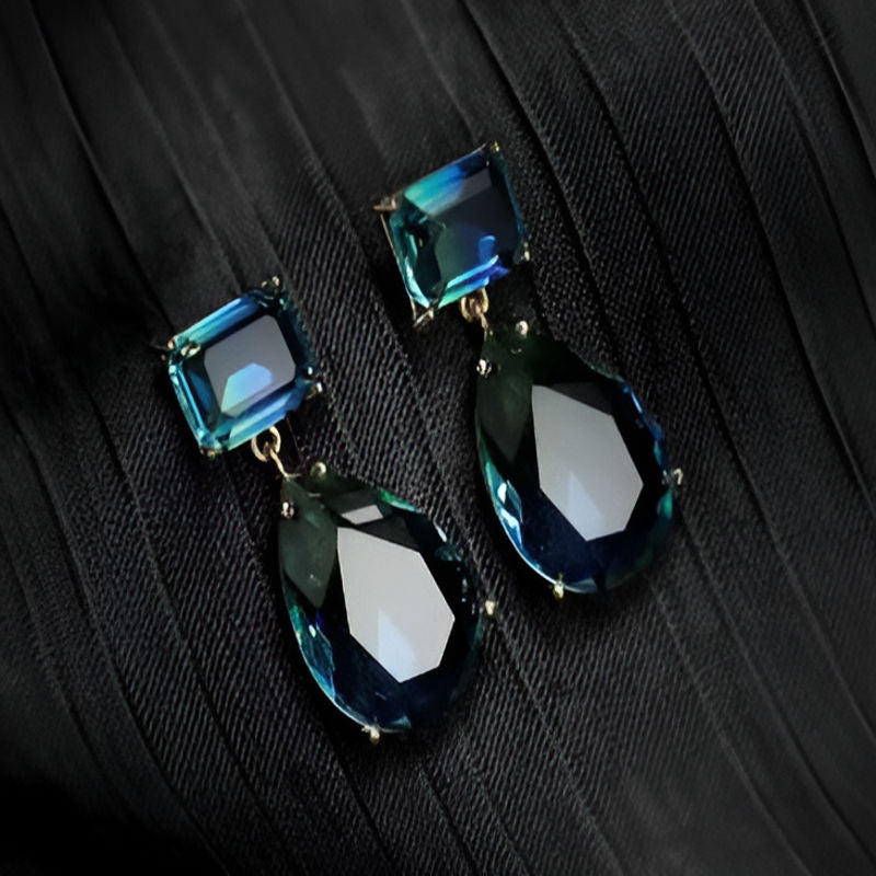 Vintage Square Blue Green Zircon Earrings