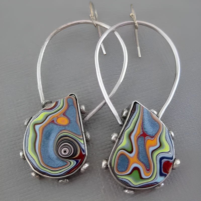 Silver Water Drop Colorful Glaze Earrings