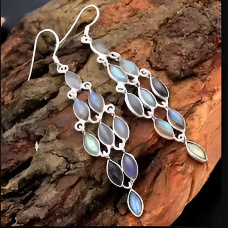 Vintage Teardrop Moonstone Silver Earrings