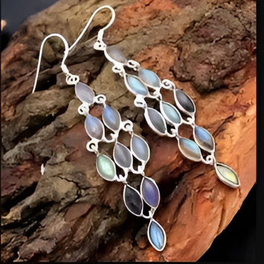 Vintage Teardrop Moonstone Silver Earrings