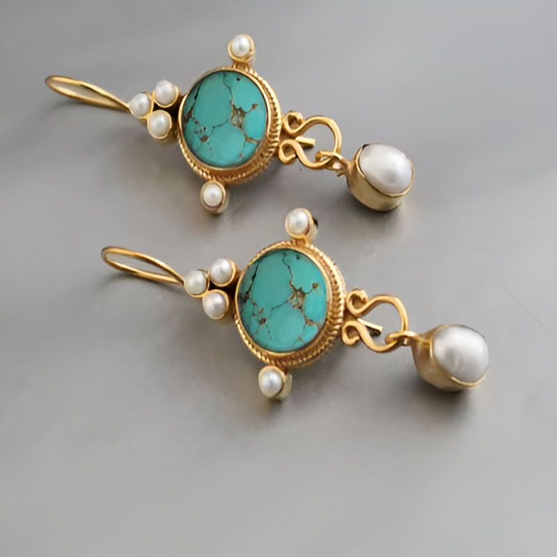 Vintage Oval Inlaid Green Stone Earrings