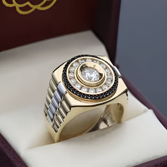 Gold Inlaid White Zircon Ring