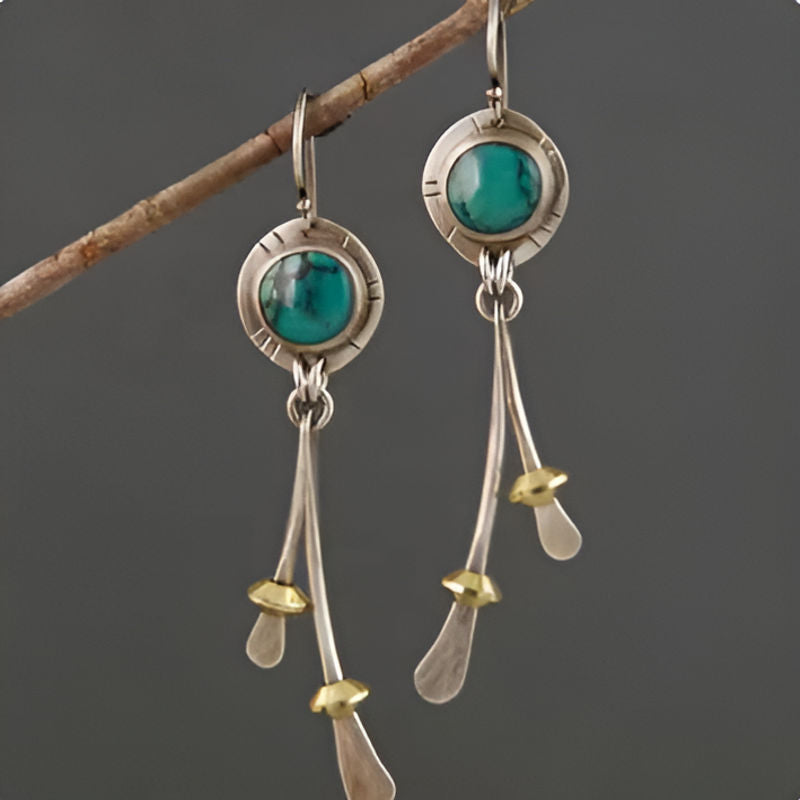 Vintage Round Green Stone Earrings