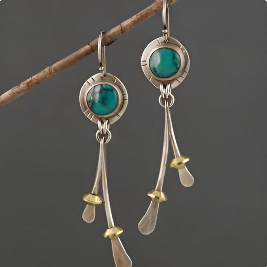 Vintage Round Green Stone Earrings