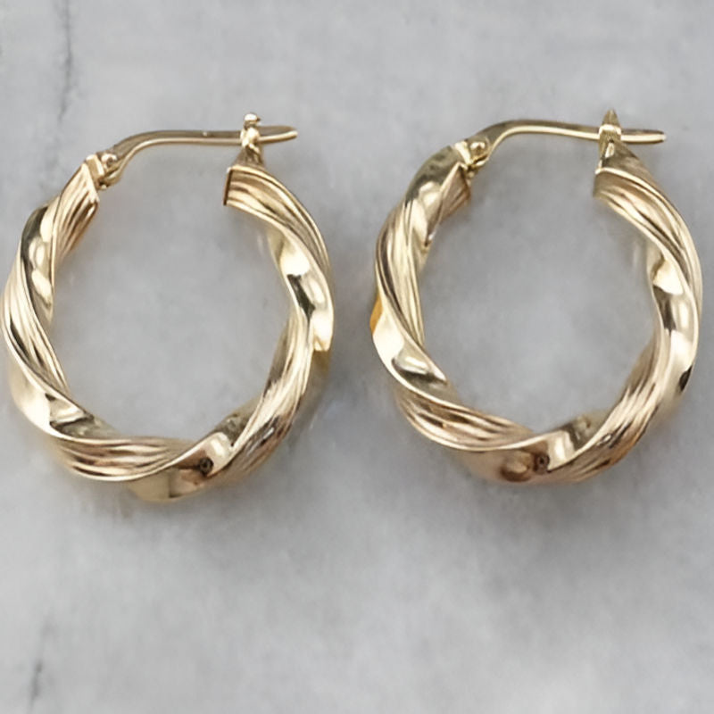 Gold Round Twist Earrings