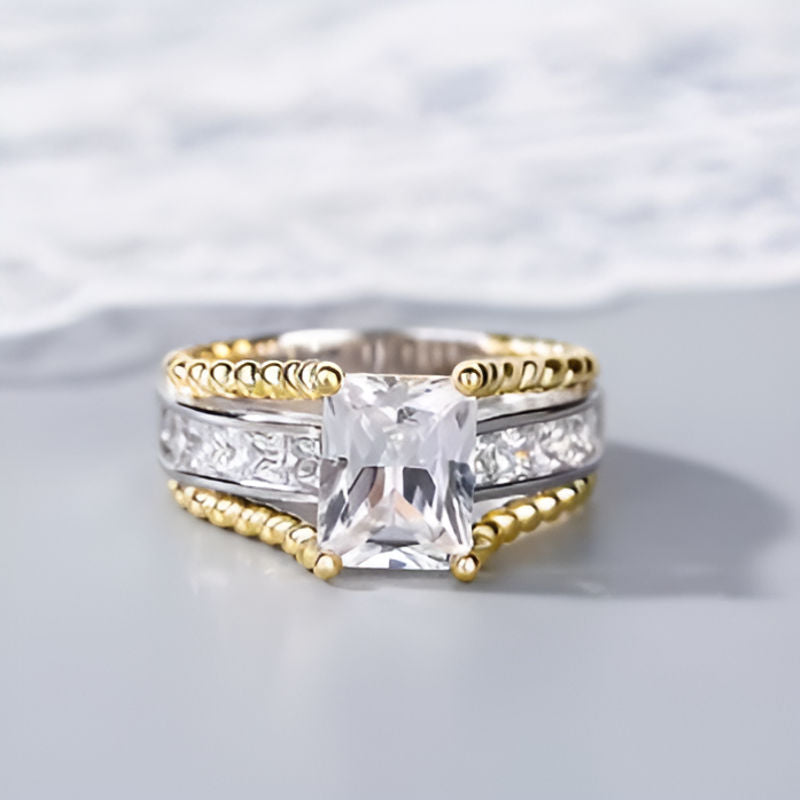 Gold & Silver White Stone Ring