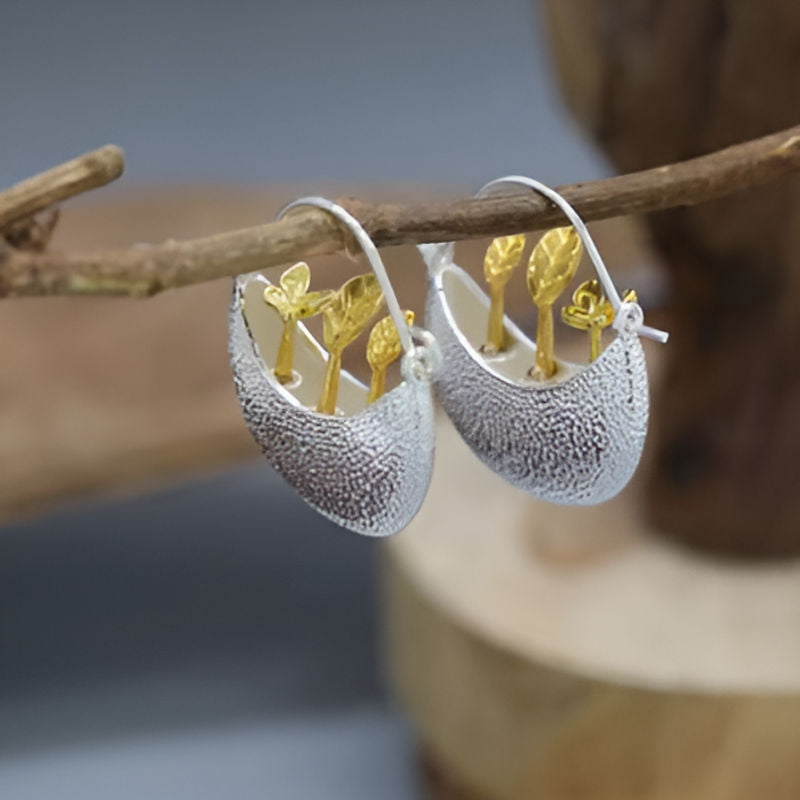Silver Flower Pot Hoop Earrings
