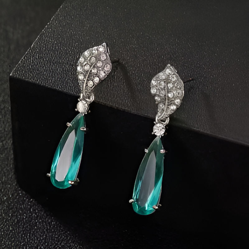 Elegant Silver Sea Blue Stone Earrings