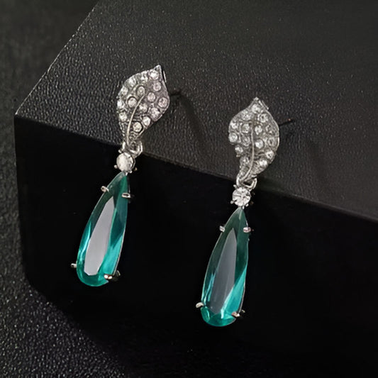 Elegant Silver Sea Blue Stone Earrings