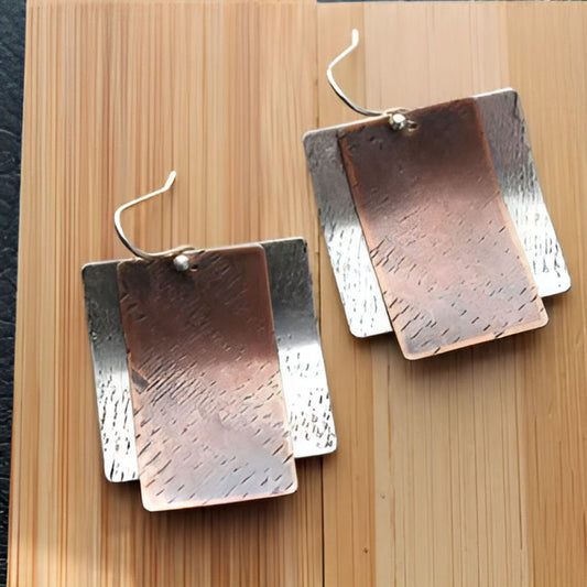 Vintage Red Copper Square Bend Earrings