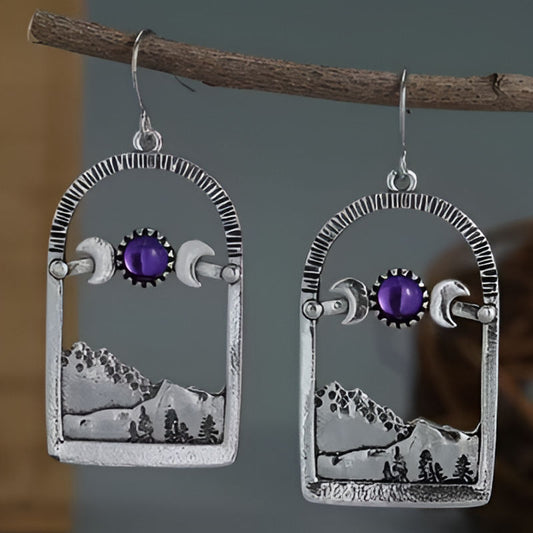 Vintage Round Purple Stone Earrings