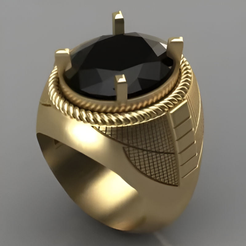 Gold Punk Round Black Stone Ring