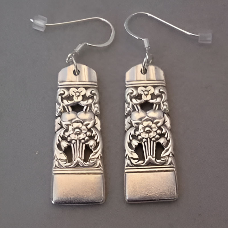 Vintage Silver Square Flower Dangle Earrings