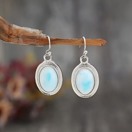 Elegant Blue & White Stone Dangle Earrings