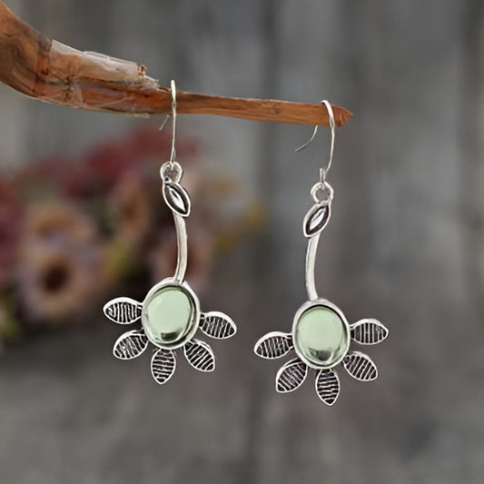 Vintage Silver Green Stone Dangle Earrings