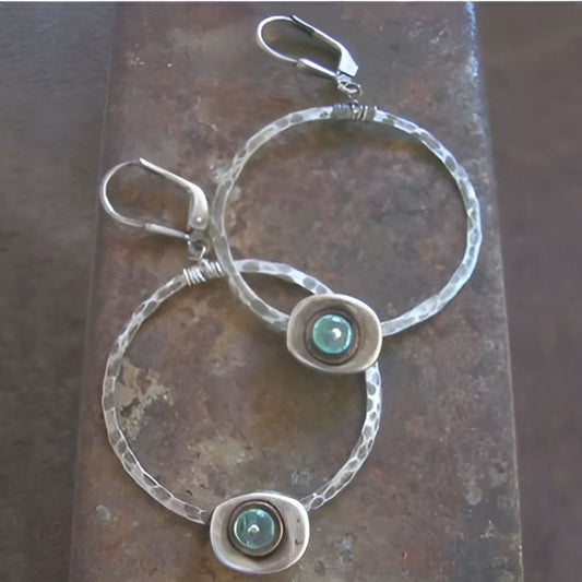 Vintage Silver Round Blue Stone Earrings