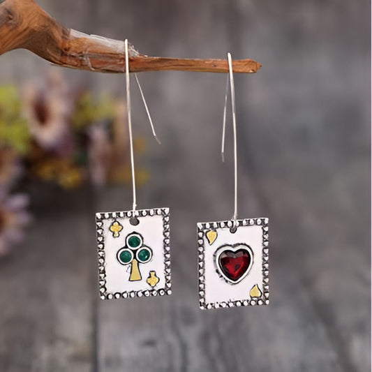 Vintage Green Tree & Red Heart Earrings