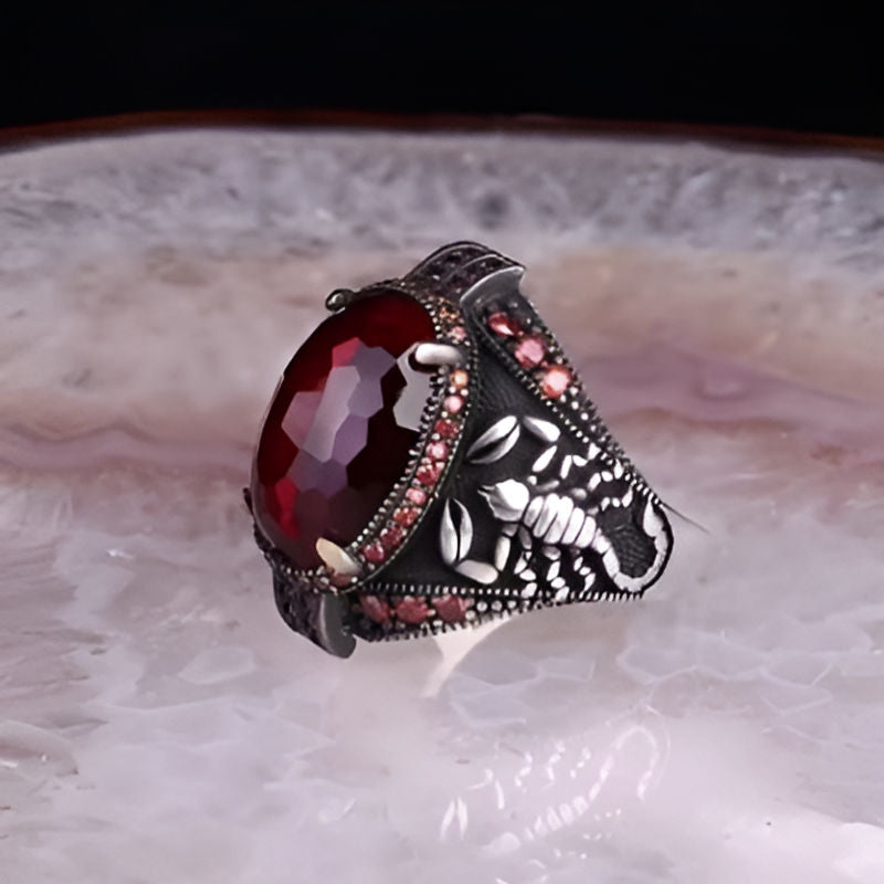 Vintage Handmade Turkish Eagle Red Ring