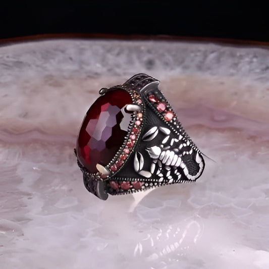 Vintage Handmade Turkish Eagle Red Ring