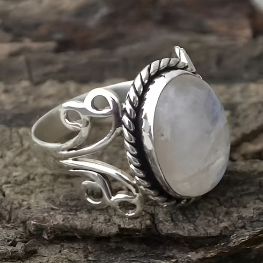 Vintage Silver Round White Stone Ring