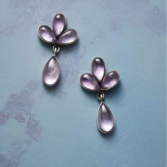 Vintage Oval White Stone Dangle Earrings