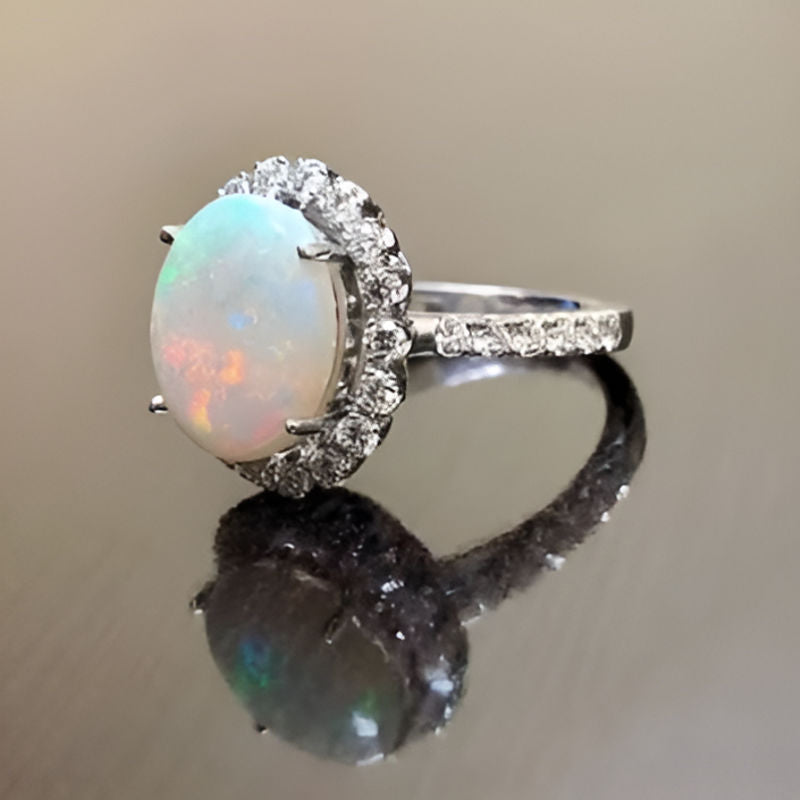 Vintage Silver White Stones Ring