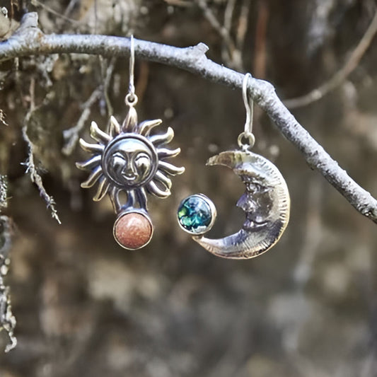 Vintage Silver Sun & Moon Earrings