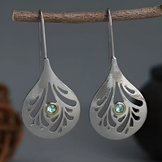 Silver Waterdrop Blue Stone Earrings