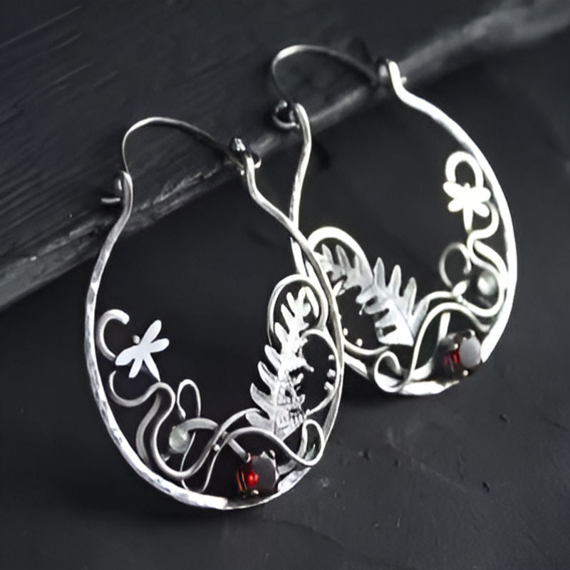 Vintage Silver Red Stone Earrings