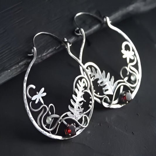 Vintage Silver Red Stone Earrings