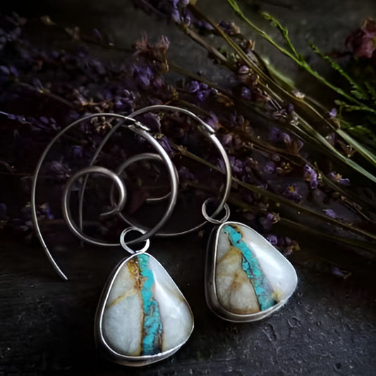 Vintage Triangle Green White Stone Earrings